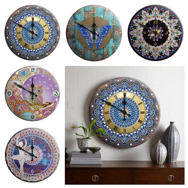 DIY  Special Shaped Rhinestones Round Metal Tin Diamond Painting Clock Kit